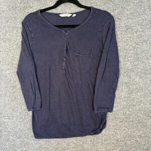 Athleta Shirt Womens Small Blue Henley Thermal Linen Long Sleeve 3/4 Sleeves